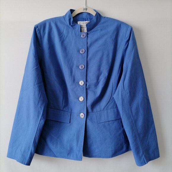 J.G. Hook Women's Blue Long Sleeve Linen Button-Up Blazer Jacket Plus Size 16W - Picture 1 of 7